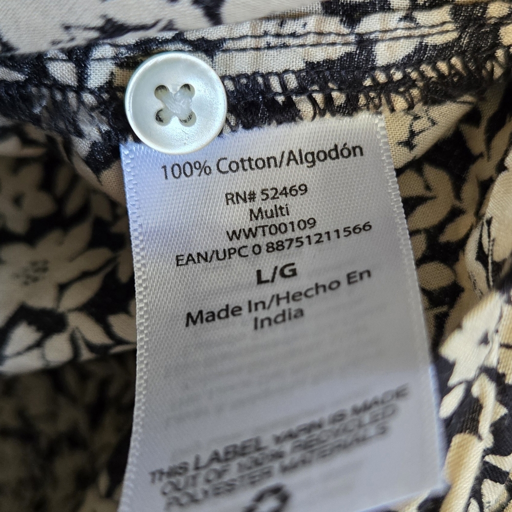 Free Assembly Women's True Black Ditsy Black Tan Floral Button-Front Shirt Large - Picture 7 of 10